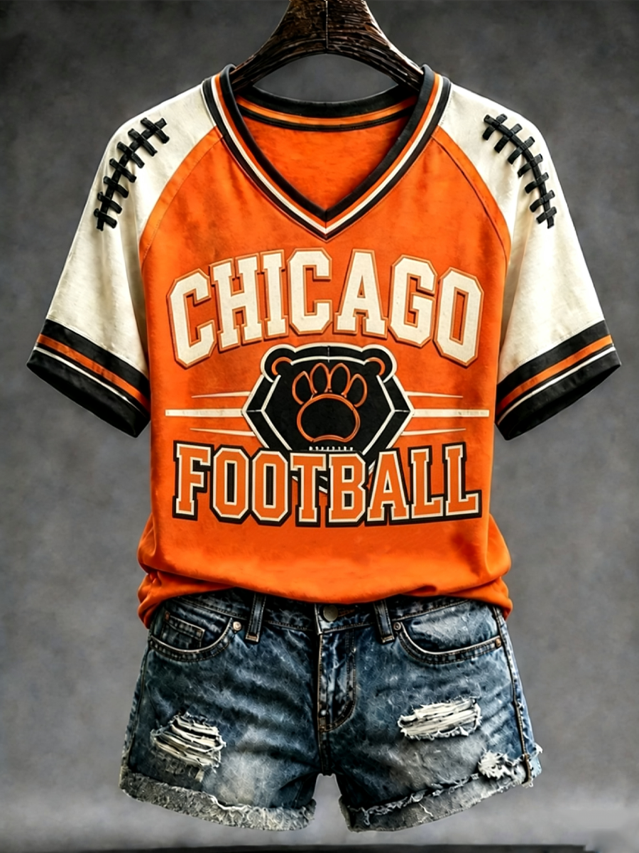 Women's Football Gameday Gift For Football Fans V-neck off-shoulder short-sleeved T-shirt
