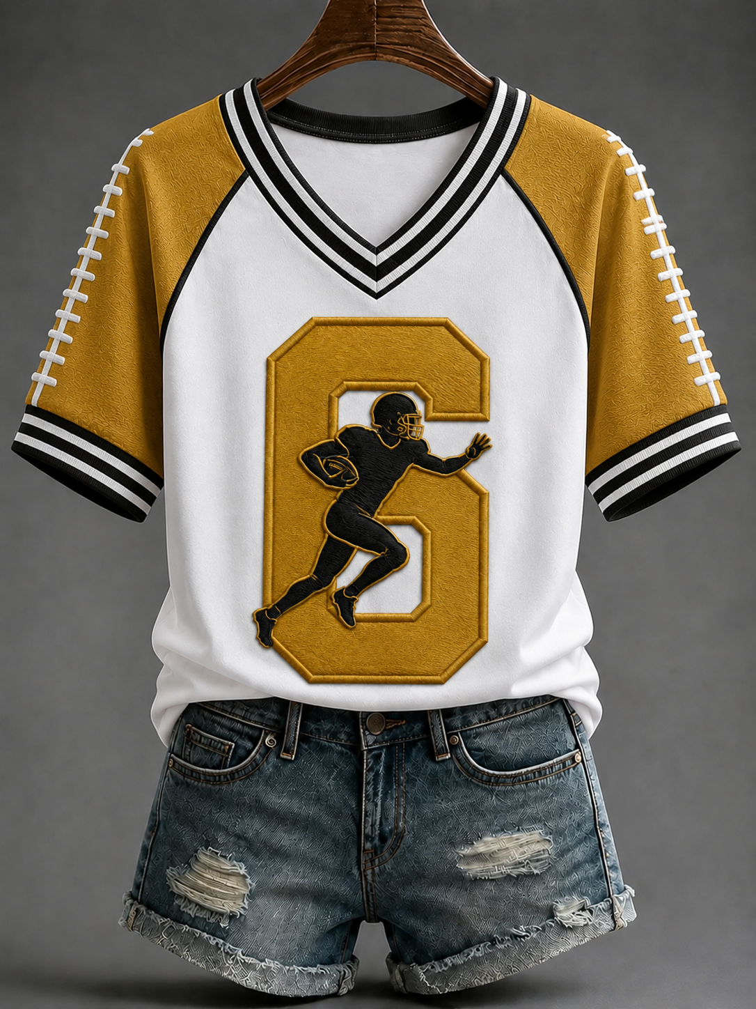 Women's Football V-neck Off-shoulder Short-sleeved T-shirt