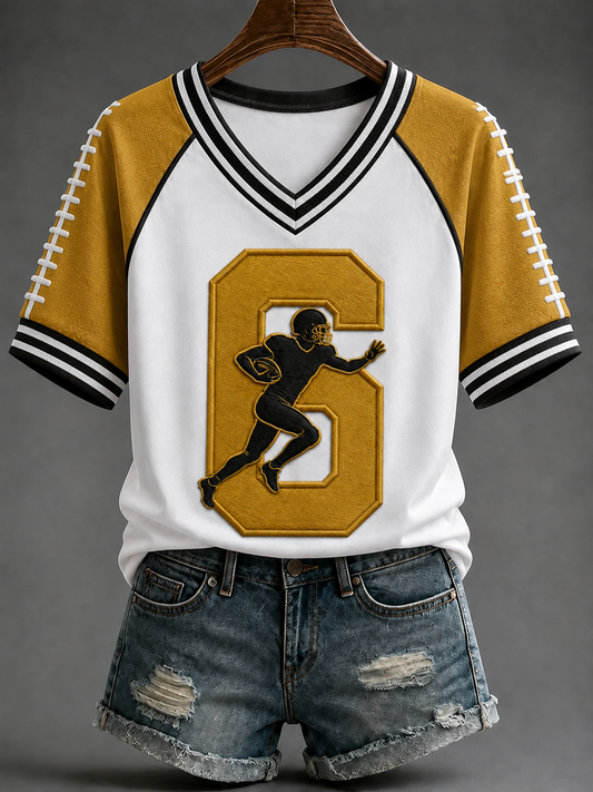 Women's Football V-neck Off-shoulder Short-sleeved T-shirt