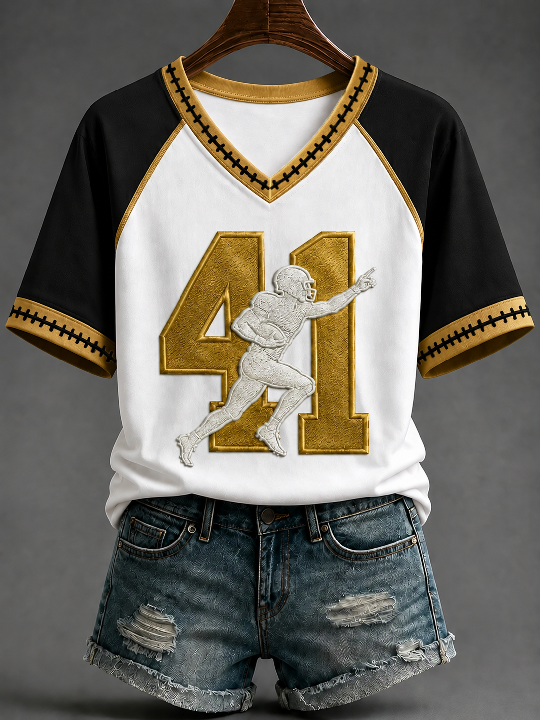 Women's Football V-neck Off-shoulder Short-sleeved T-shirt