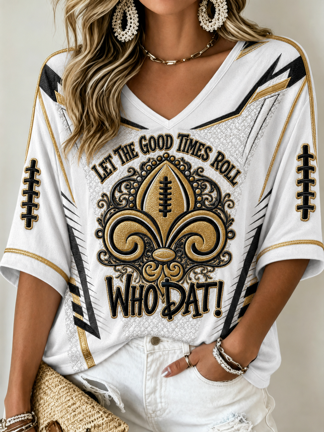 Women's Mid-length Sleeves V-Neck T-Shirt