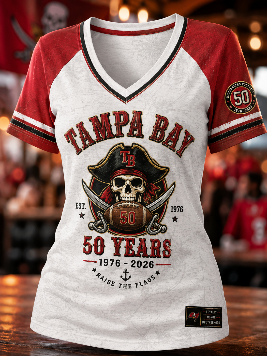 Women's Tampa Bay Buccaneers V-Neck Off-Shoulder Short-Sleeved T-Shirt