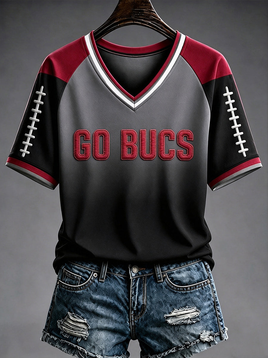 Women's Football Fan Print V-neck T-shirt