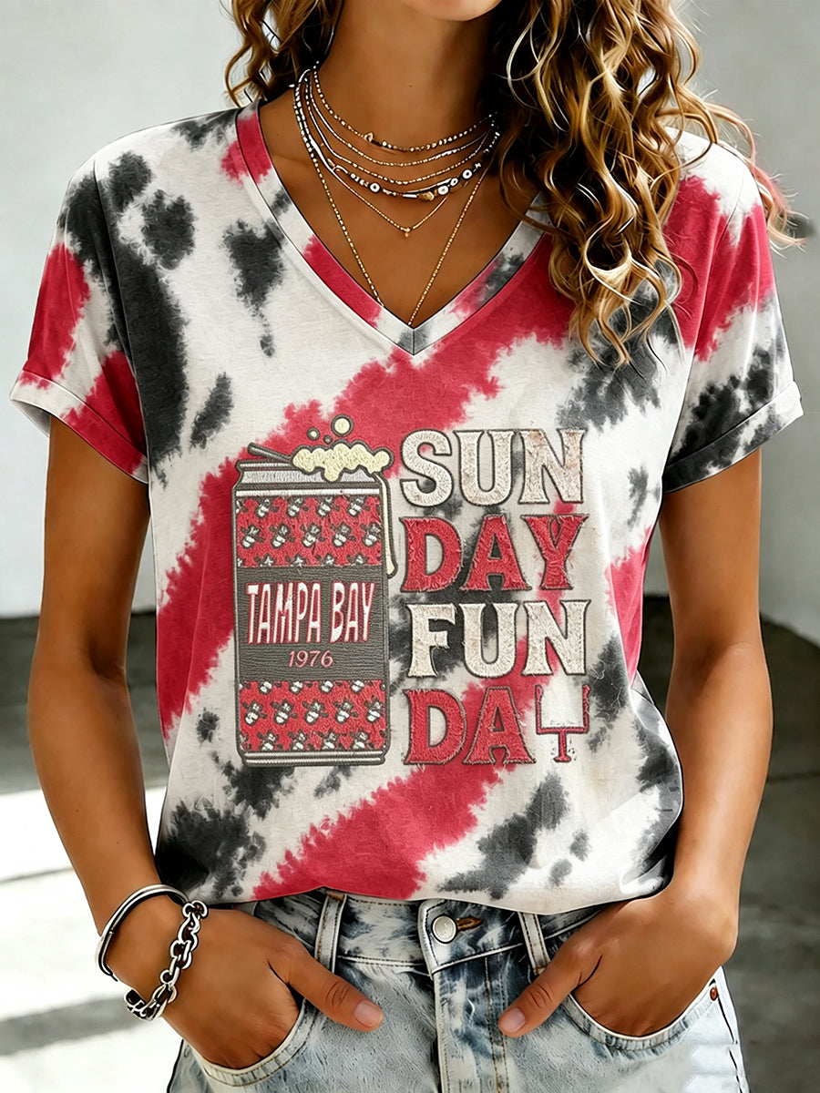 Women's Football Fan Print V-neck T-shirt