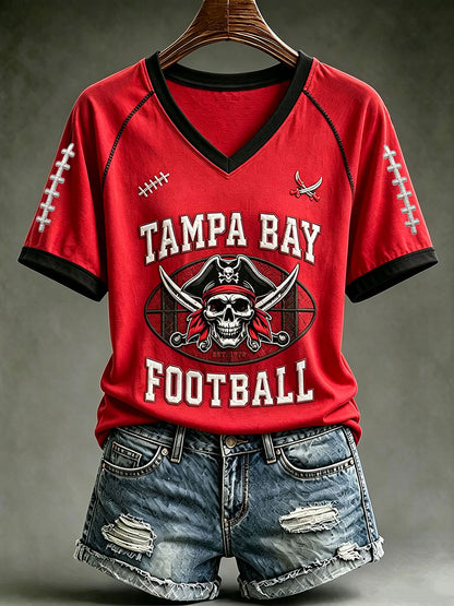 Women's Football Print V-neck T-shirt
