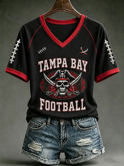 Women's Football Print V-neck T-shirt