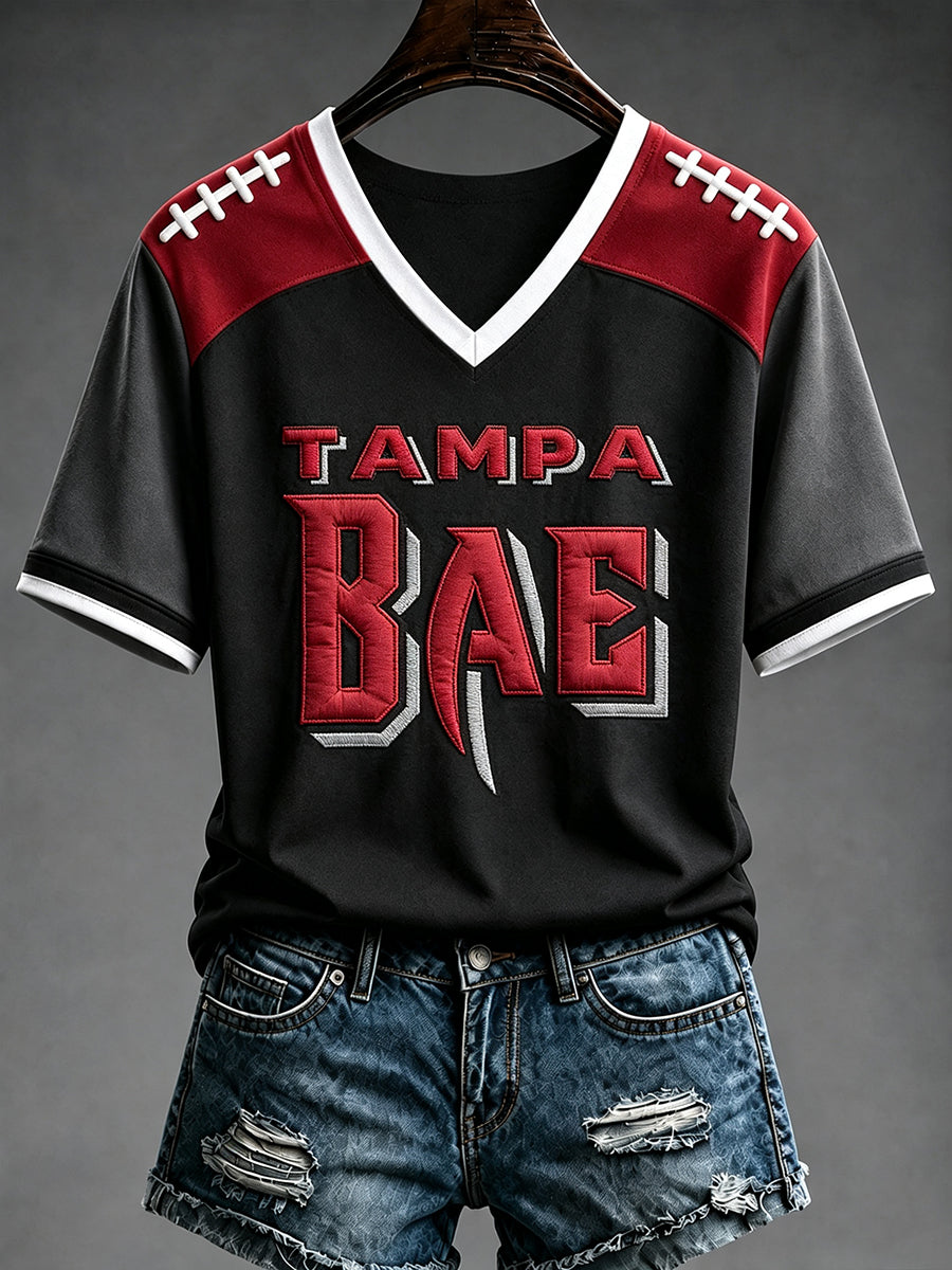Women's Football Fan Print V-neck T-shirt