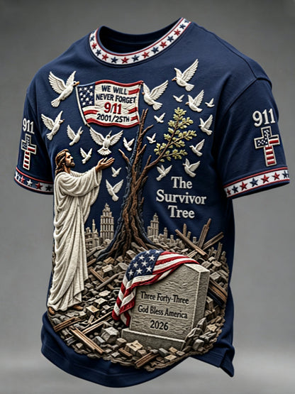 Men's WE WILL NEVER FORGET 2001/25TH/2026 God Bless America T-shirt