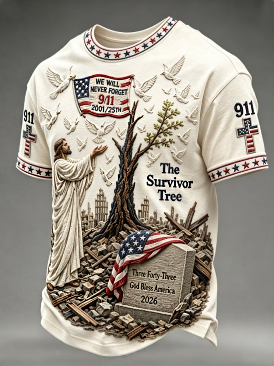 Men's WE WILL NEVER FORGET 2001/25TH/2026 God Bless America T-shirt