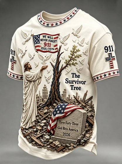 Men's WE WILL NEVER FORGET 2001/25TH/2026 God Bless America T-shirt