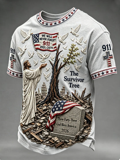 Men's WE WILL NEVER FORGET 2001/25TH/2026 God Bless America T-shirt