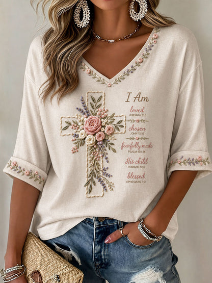 Women's Floral Faith Print Casual T-Shirt
