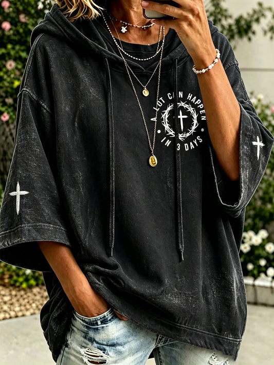 Women's faith theme pattern printed casual hoodie