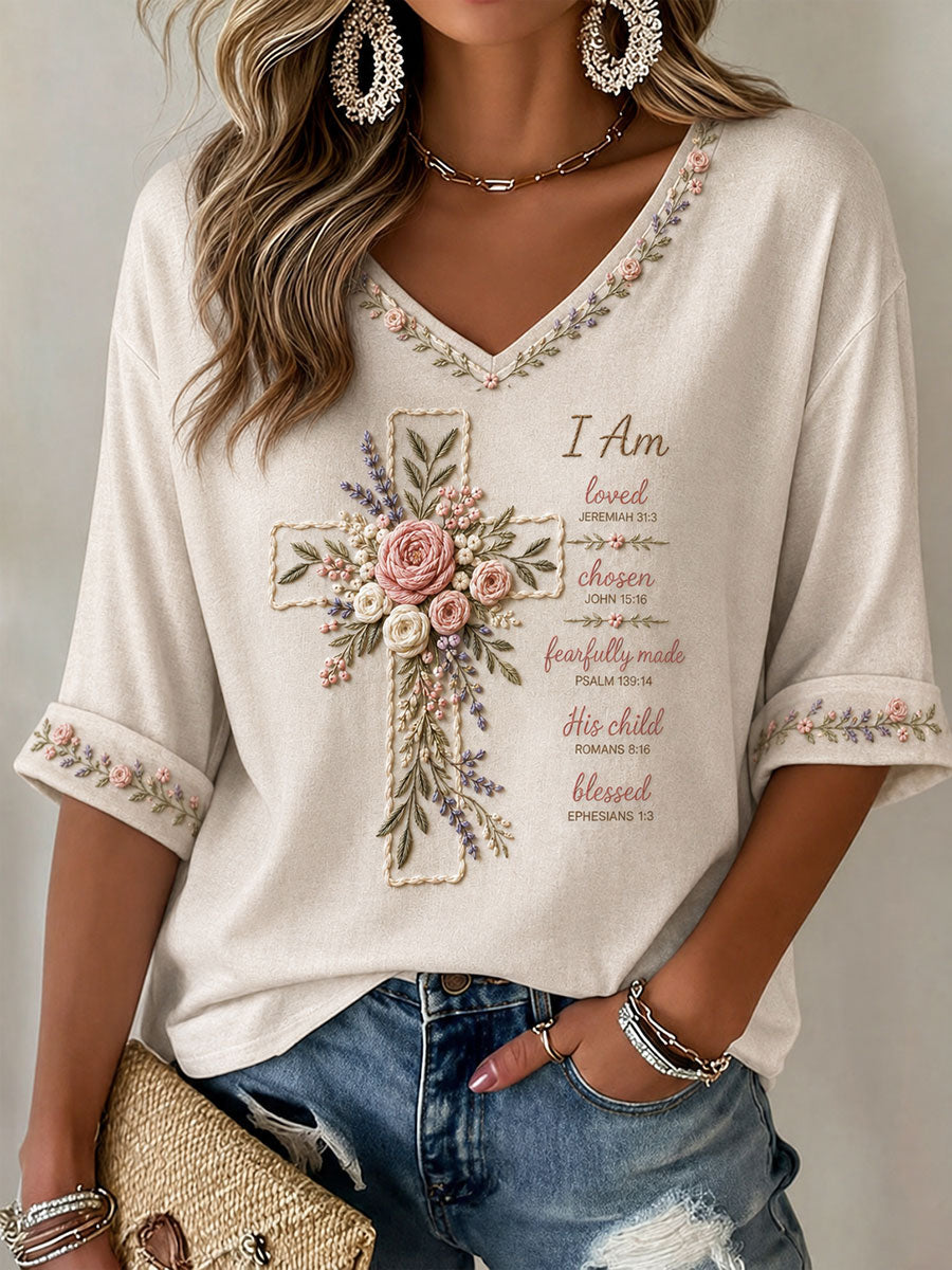 Women's Floral Faith Print Casual T-Shirt