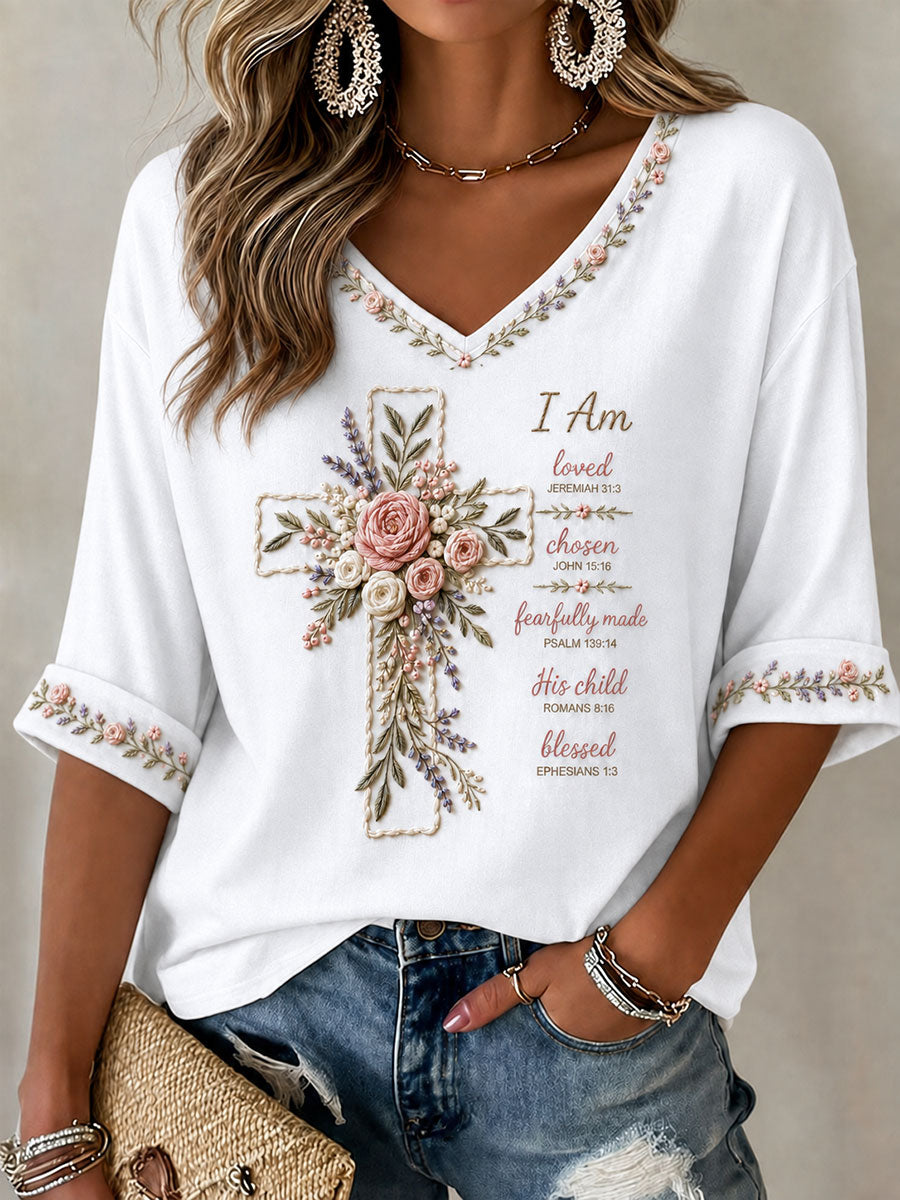 Women's Floral Faith Print Casual T-Shirt