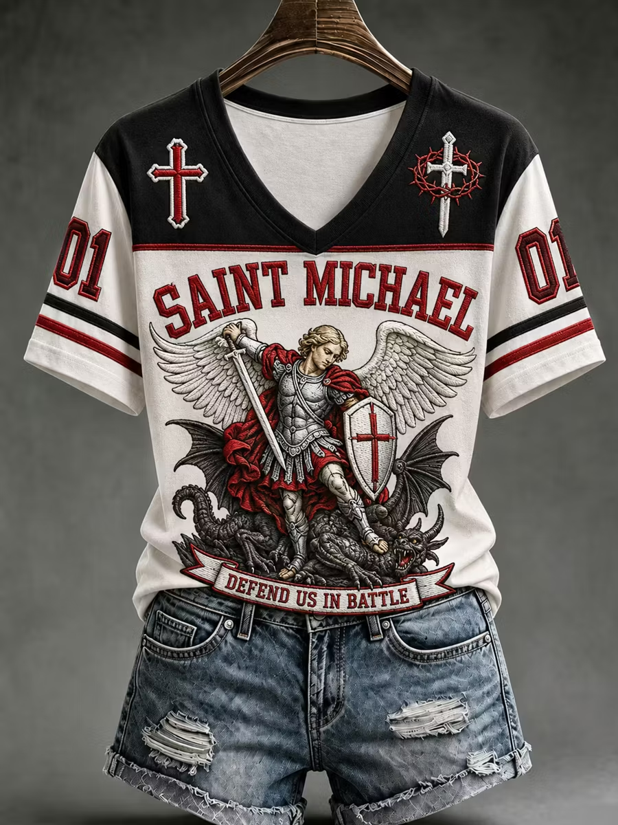 Women's Retro Saint Michael the Archangel Short-sleeved T-shirt