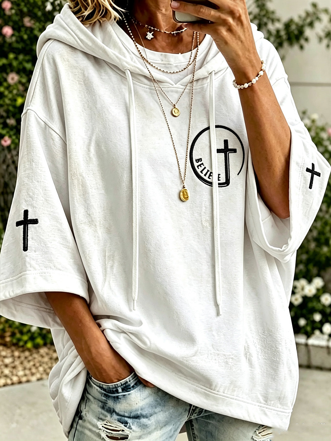 Women's faith theme pattern printed casual hoodie