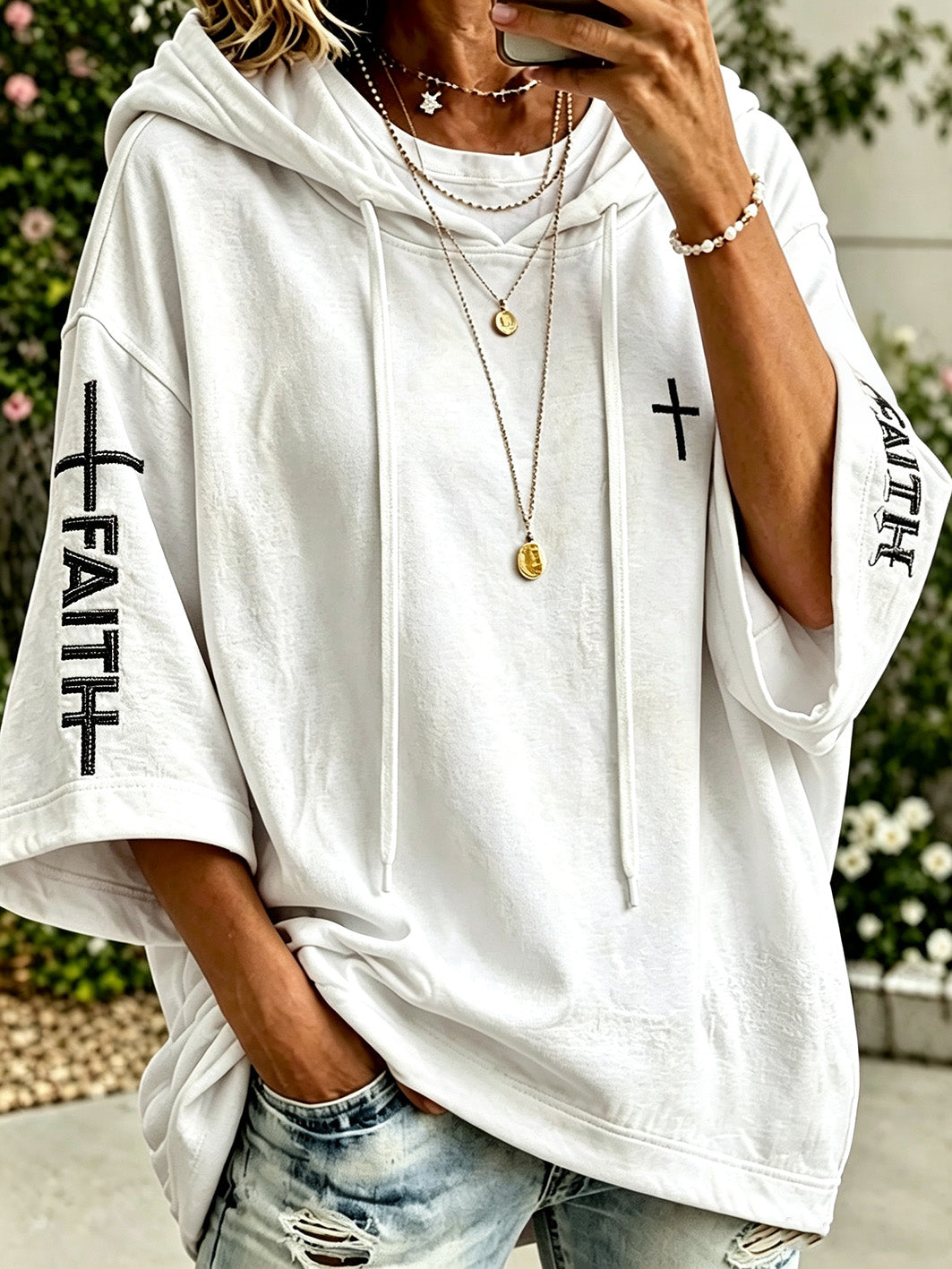 Women's faith theme pattern printed casual hoodie