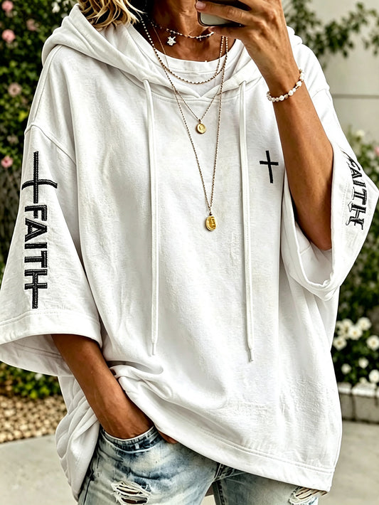 Women's faith theme pattern printed casual hoodie