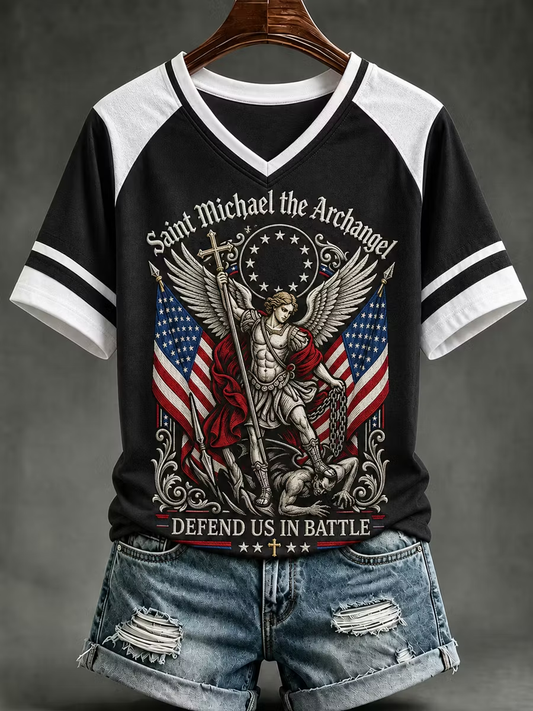 Women's Retro Saint Michael the Archangel Short-sleeved T-shirt
