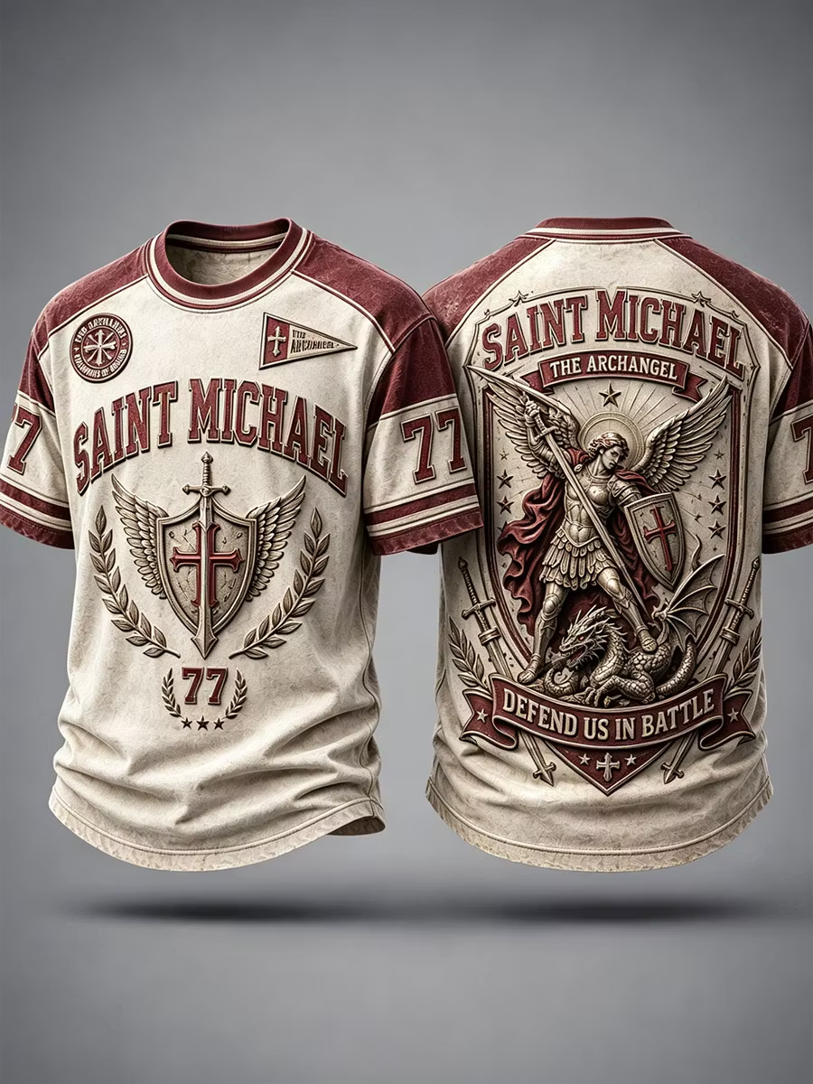 Men's Retro Saint Michael the Archangel Short Sleeves T-shirt