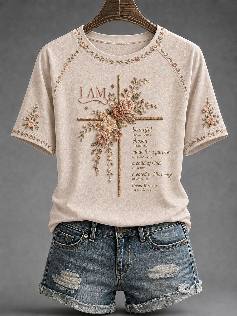 Women's Floral Cross Print Casual T-Shirt