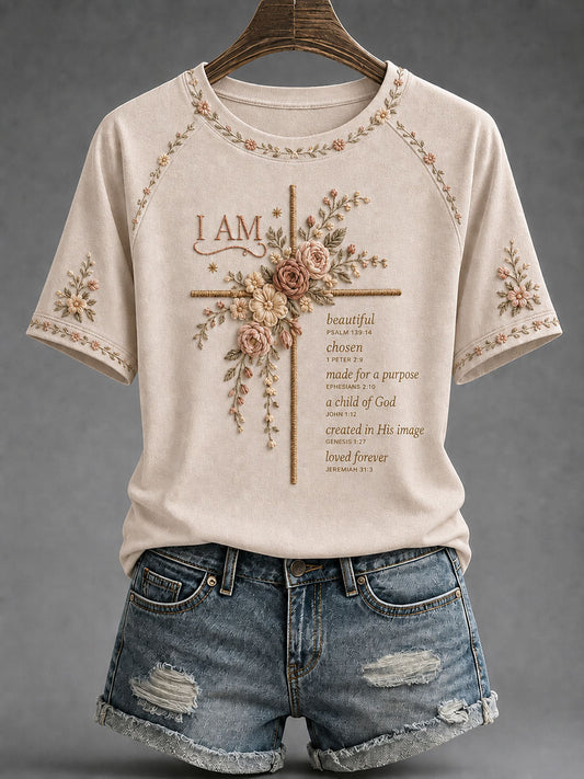 Women's Floral Cross Print Casual T-Shirt