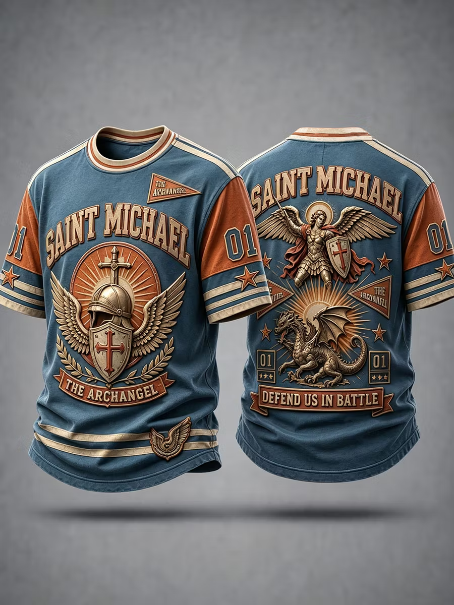 Men's Retro Saint Michael the Archangel Short Sleeves T-shirt