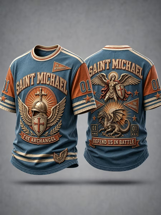 Men's Retro Saint Michael the Archangel Short Sleeves T-shirt