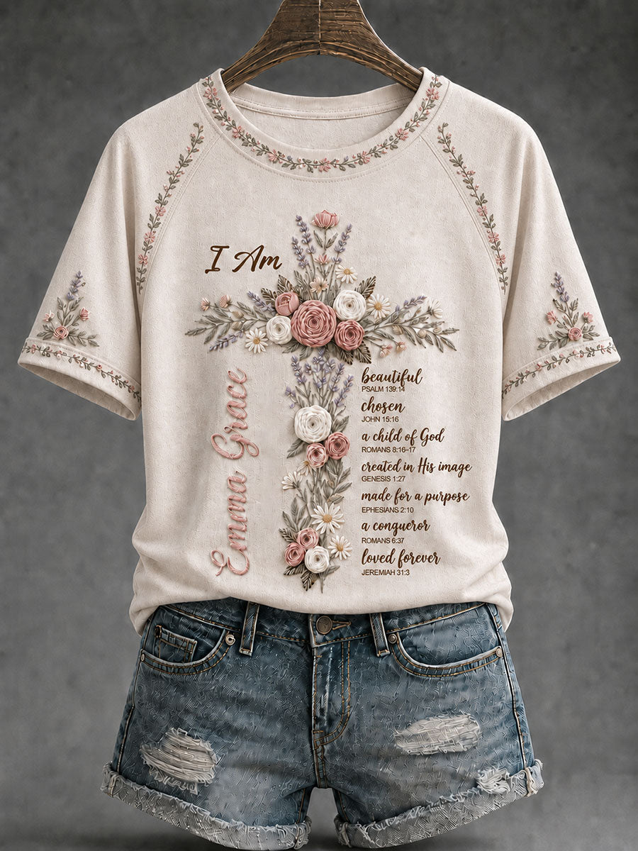 Women's Floral Cross Print Casual T-Shirt