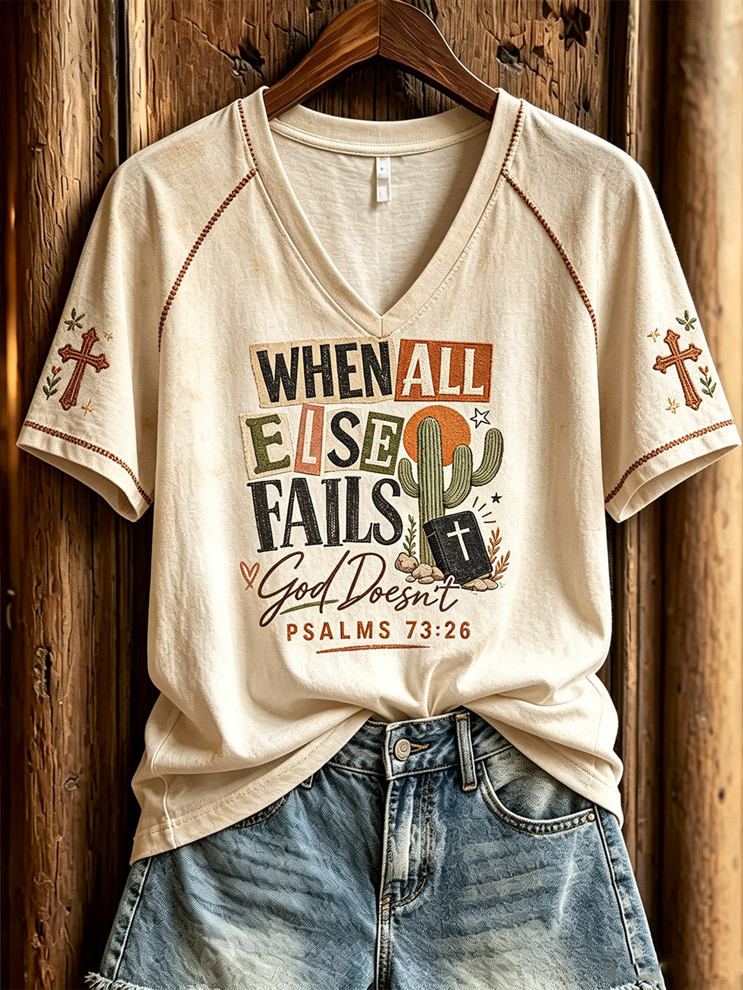 Women's faith theme slogan pattern color-blocked design casual short-sleeved T-shirt