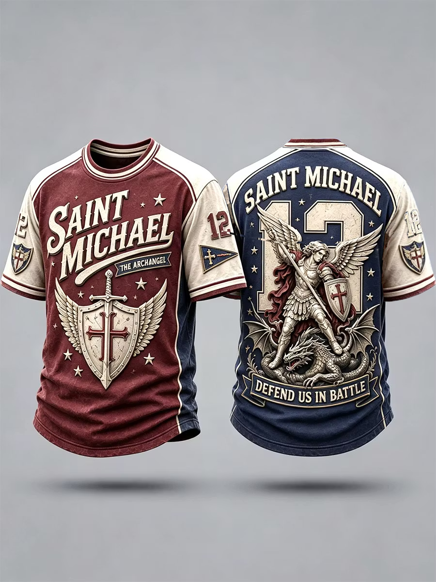 Men's Retro Saint Michael The Archangel Short Sleeves T-shirt