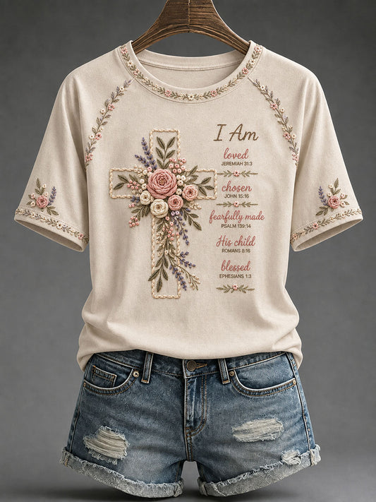 Women's Floral Cross Print Casual T-Shirt