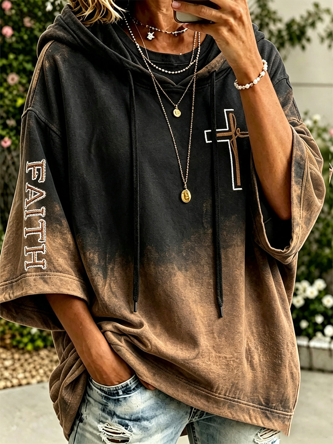 Women's faith theme pattern printed casual hoodie