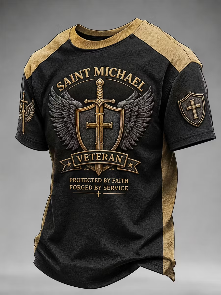 Men's Retro Saint Michael The Archangel Short Sleeves T-shirt