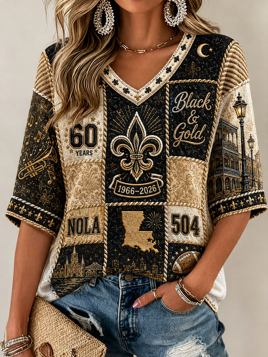 Women's New Orleans Saints Linen Short-Sleeved T-Shirt