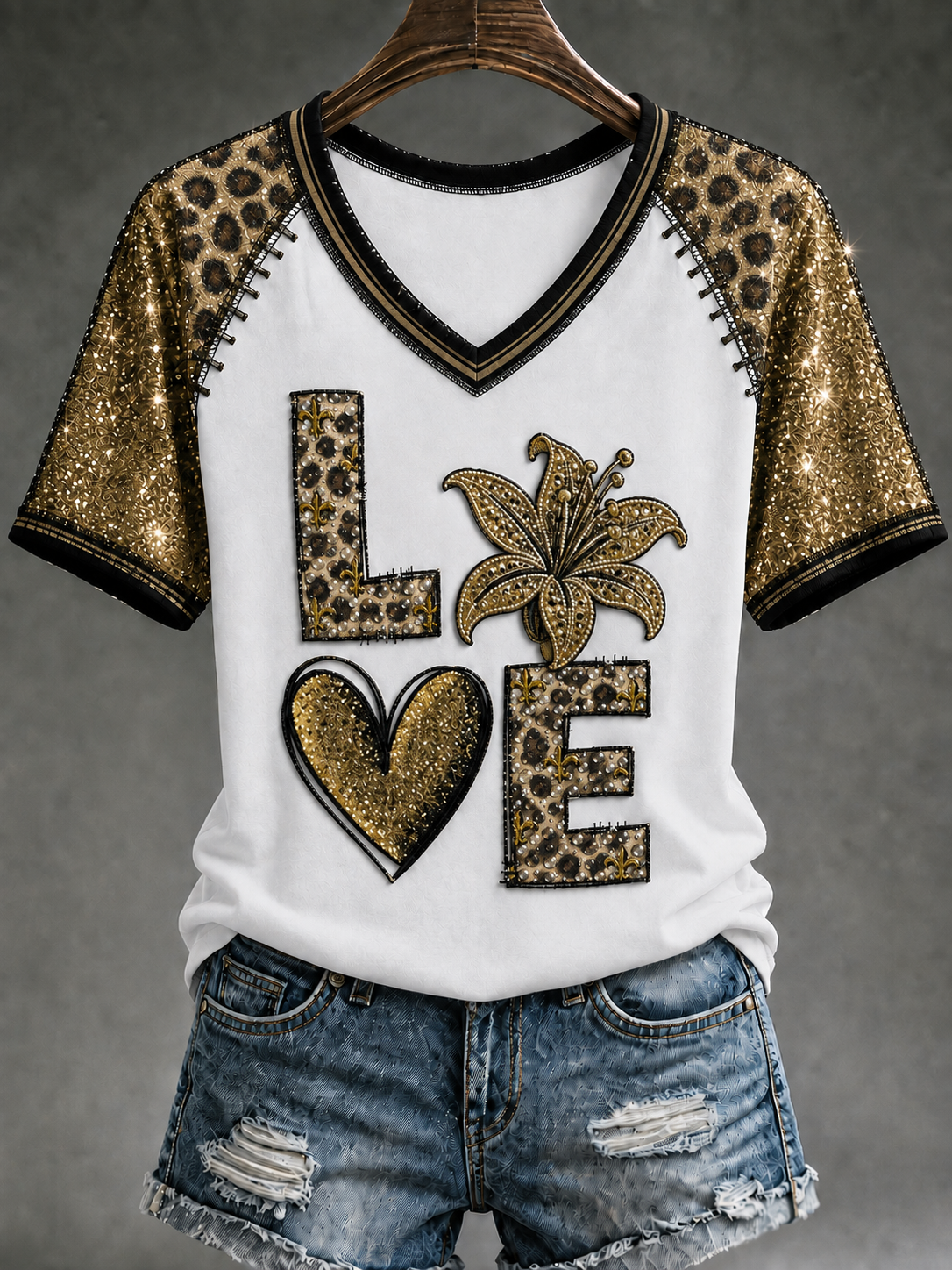 Women's New Orleans Saints V-Neck Off-Shoulder Short-Sleeved T-Shirt