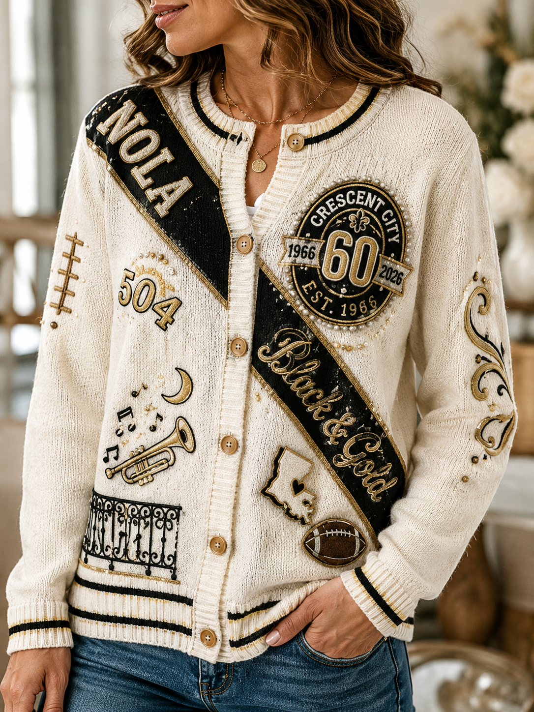 Women's New Orleans Saints Cardigan-Style Knit Jacket