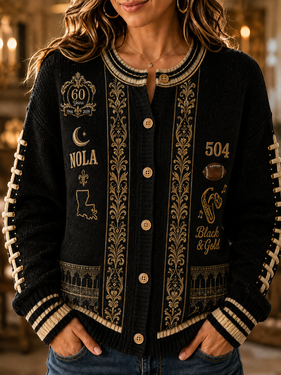 Women's New Orleans Saints Cardigan-Style Knit Jacket