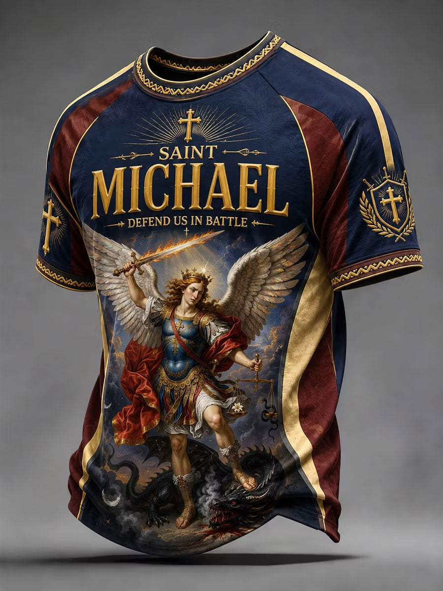 Men's Saint Michael Defend Us In Battle Short Sleeves T-shirt