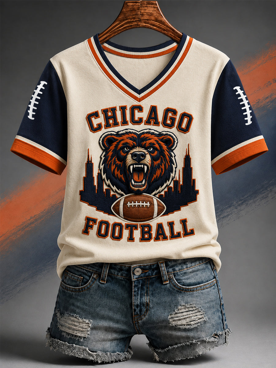 Women's Football Gameday Gift For Football Fans Casual V-Neck Tee