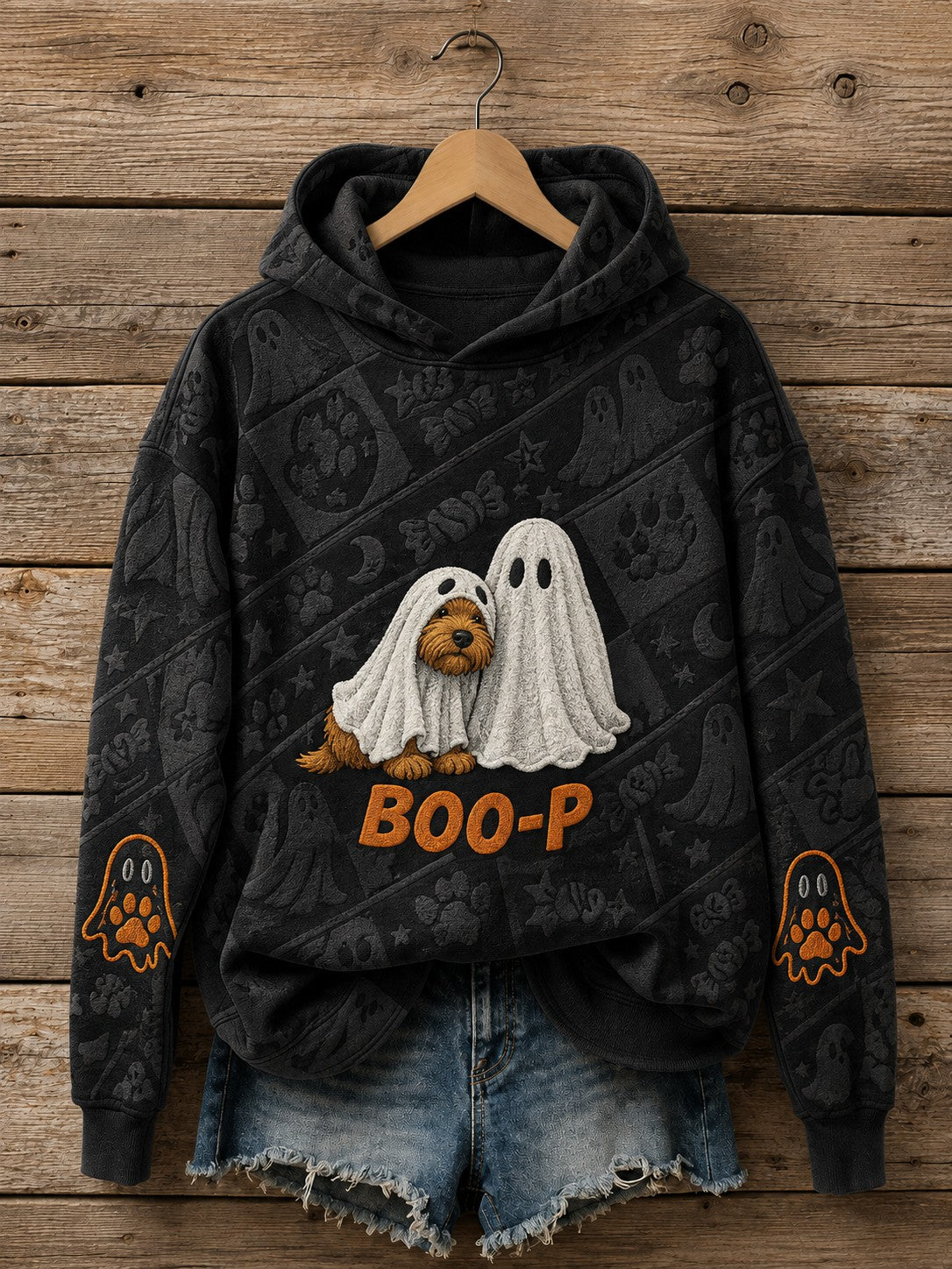 Women's Halloween Boo-P Dog Printed Hoodie