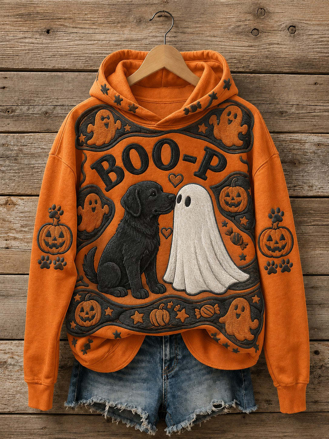Women's Halloween Boo-P Dog Printed Hoodie