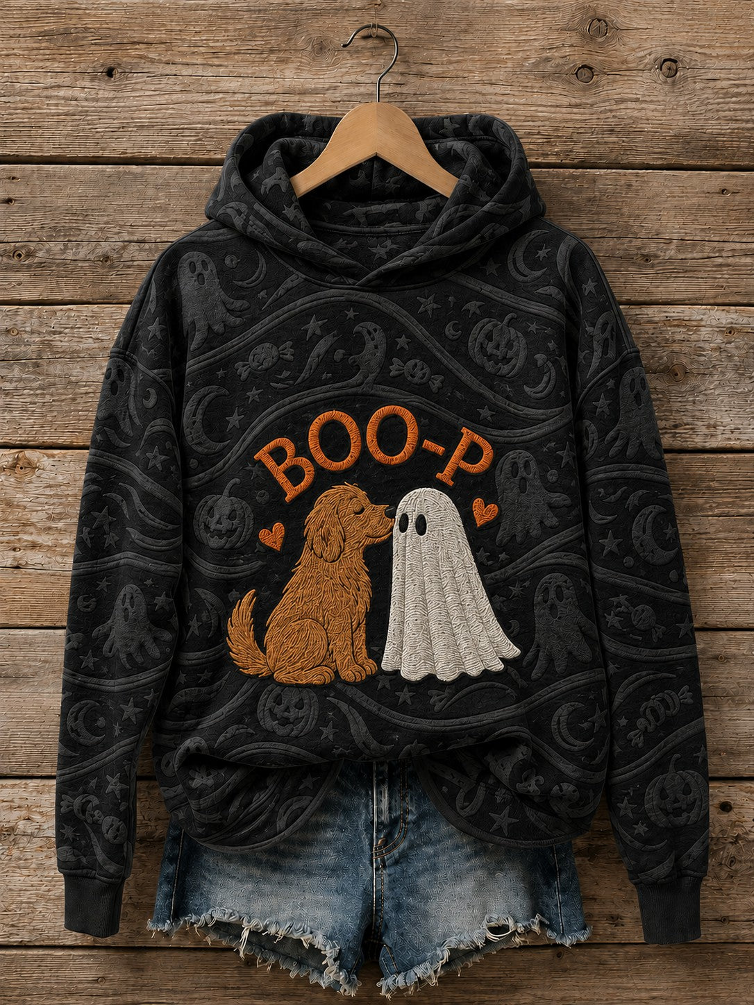 Women's Halloween Boo-P Dog Printed Hoodie