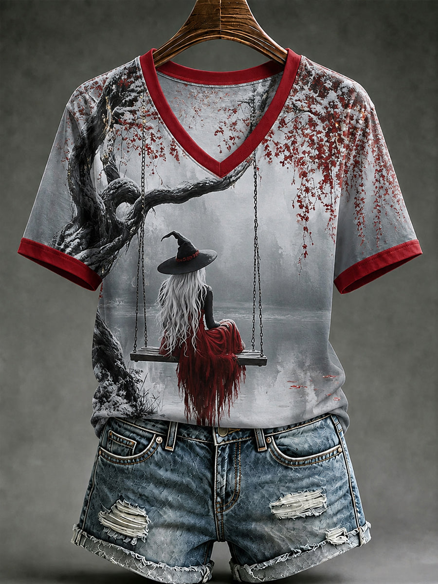 Women's Halloween Witch Art  Short Sleeve T-shirt