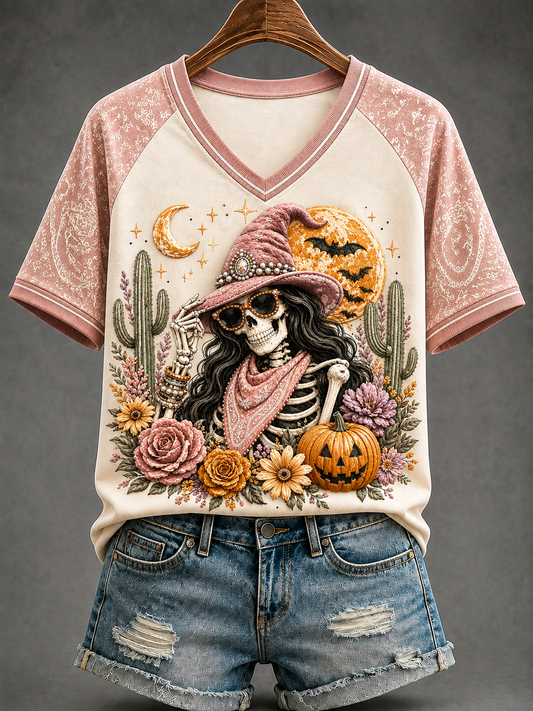 Women's Western Witch V-neck Off-shoulder Short-sleeved T-shirt