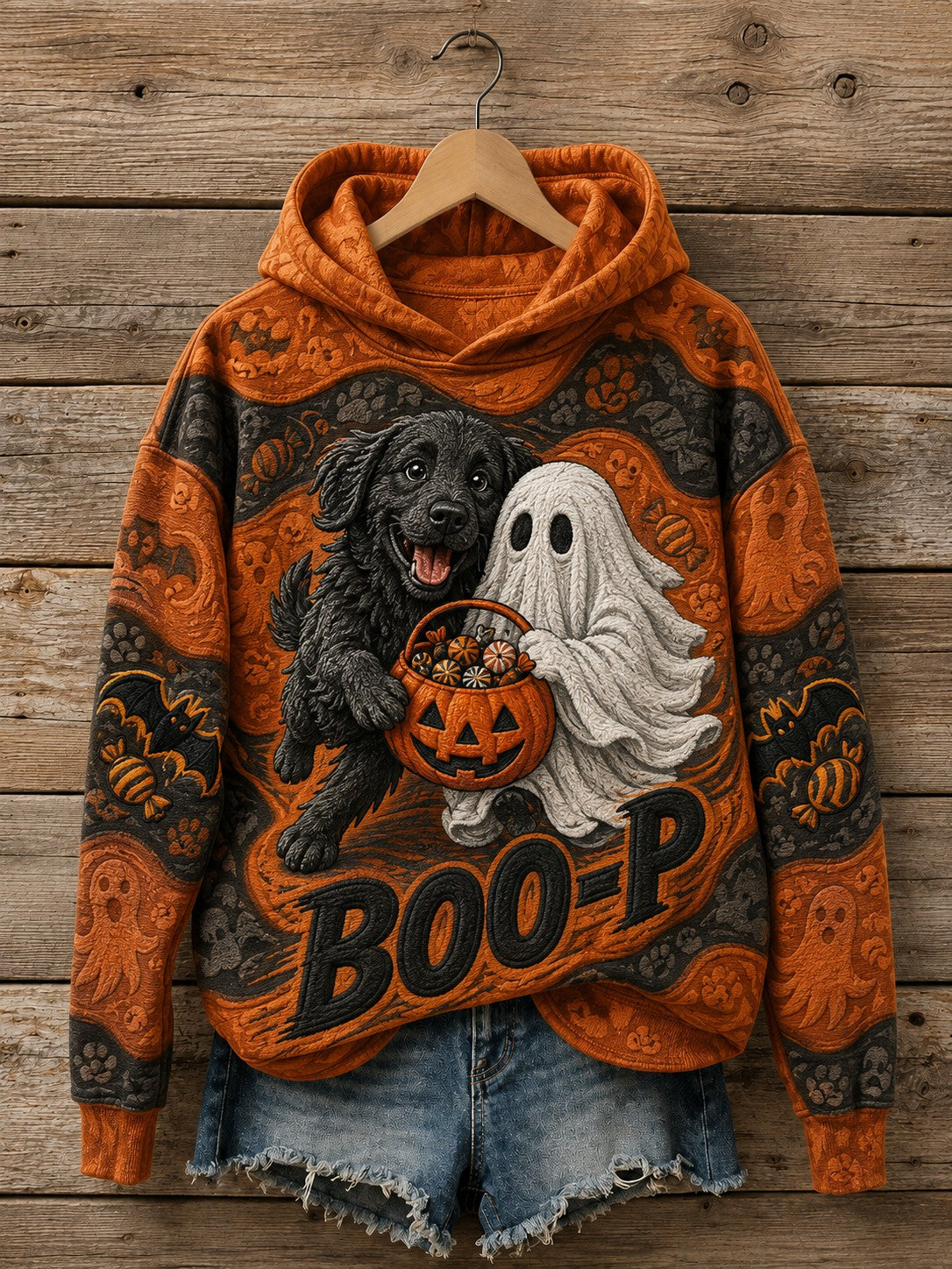 Women's Halloween Boo-P Dog Printed Hoodie
