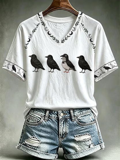 Women's Halloween print V-neck off-shoulder short-sleeved T-shirt