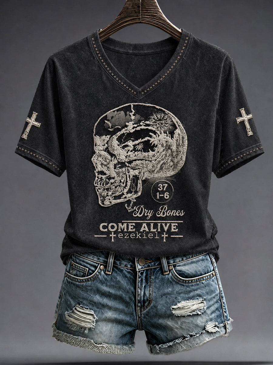 Women's Halloween Faith Lover Dry Bones Come Alive Printed T-shirt