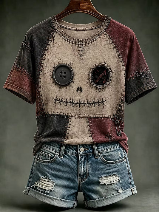 Women's Halloween Patchwork Print Tee
